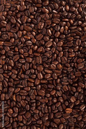 Closeup of roasted coffee beans texture