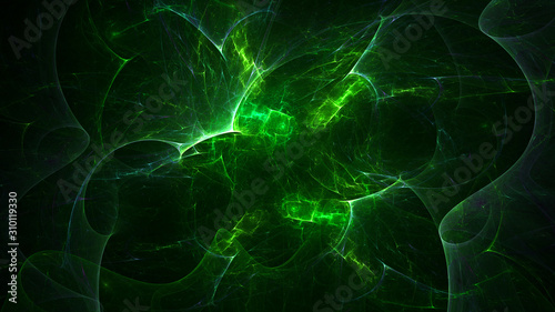 3D rendering abstract green fractal light background