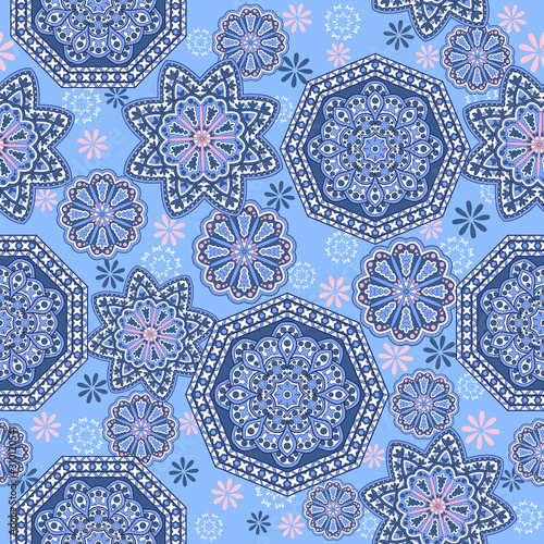 Seamless ornamental oriental pattern. Repeating geometric tiles with mandala....