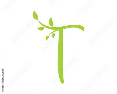 Letter T With Leaf Logo Vector 003