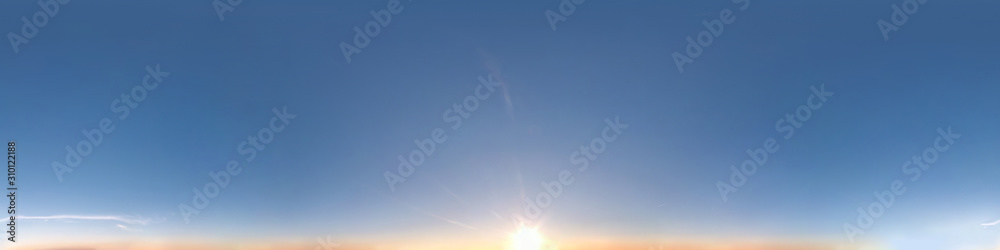 clear blue sky with everning scorching sun. Seamless hdri panorama 360 degrees angle view with zenith for use in 3d graphics or game development as sky dome or edit drone shot clear blue sky with everning scorching sun. Seamless hdri panorama 360 degrees angle view with zenith for use in 3d graphics or game development as sky dome or edit drone shot