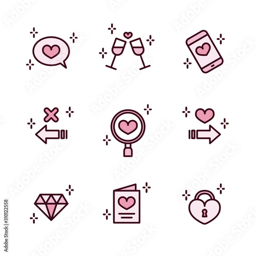 Online Dating Application. Vector Icon Set.