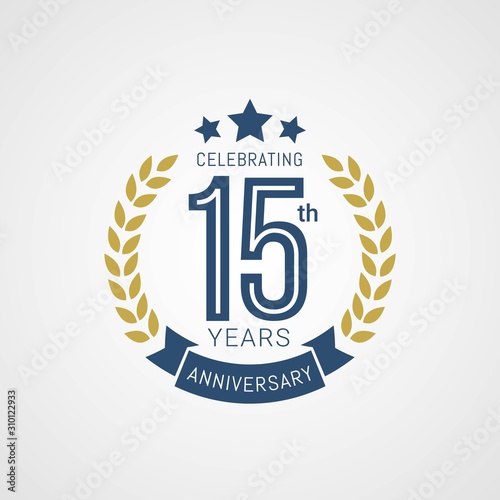 Anniversary golden badge 15 Years with gold style Vector Illustration