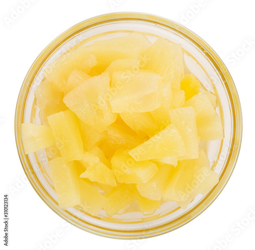 Chopped Pineapple (preserved) isolated on white background