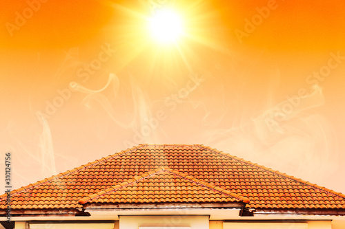 Hot weather in summer overheat home roof from sun burn.