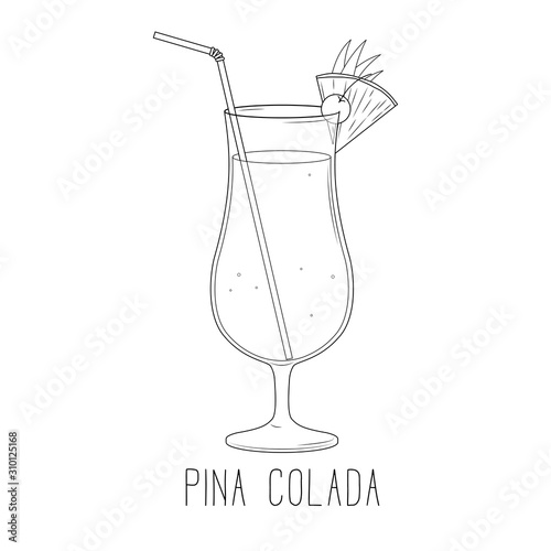 Alcoholic cocktail - pina colada isolated on white background. Vector illustration