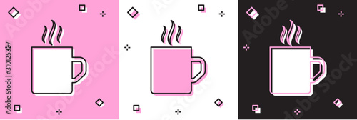 Set Coffee cup flat icon isolated on pink and white, black background. Tea cup. Hot drink coffee.  Vector Illustration