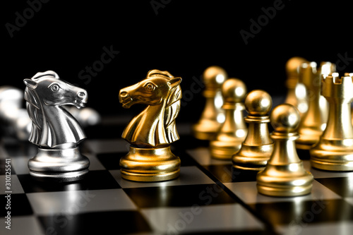 Chess piece represent business confront with competitor  Negotiations encounter people in market trade concept.