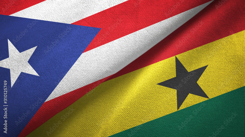 Puerto Rico and Ghana two flags textile cloth, fabric texture