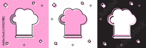 Set Chef hat icon isolated on pink and white, black background. Cooking symbol. Cooks hat.  Vector Illustration