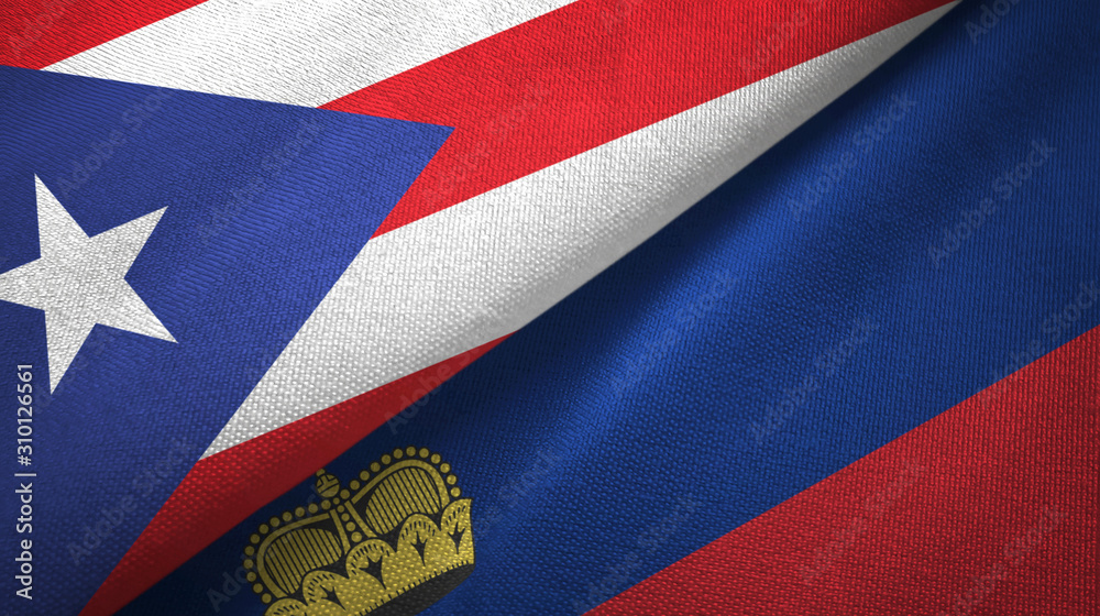Puerto Rico and Liechtenstein two flags textile cloth, fabric texture Puerto Rico and Liechtenstein two flags textile cloth, fabric texture