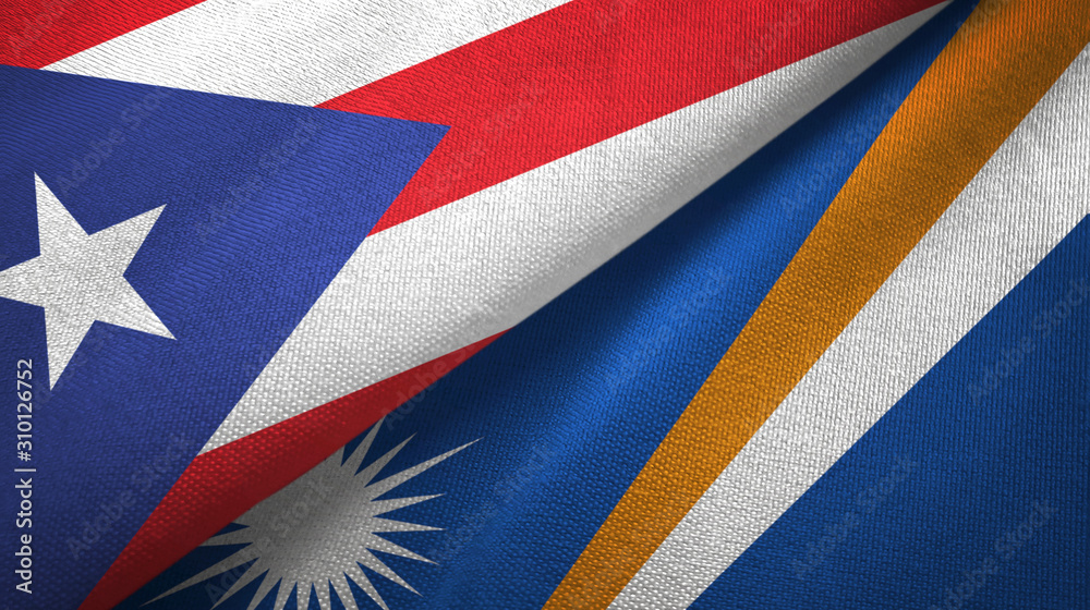 Puerto Rico and Marshall Islands two flags textile cloth, fabric texture Puerto Rico and Marshall Islands two flags textile cloth, fabric texture