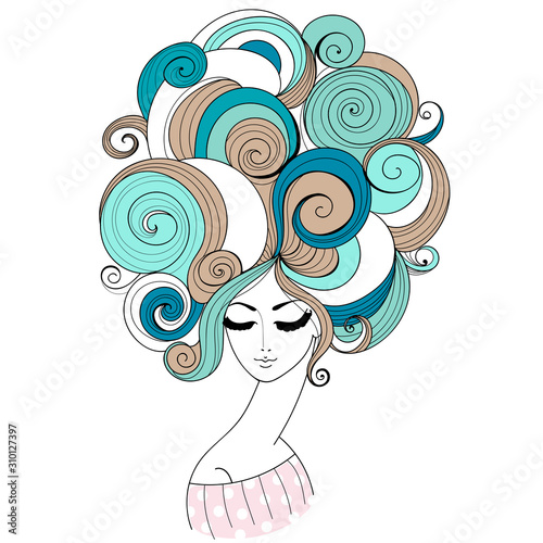 Beautiful girl isolated on white background. Vector illustration of Woman with romantic hairstyle