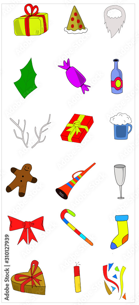 Fototapeta premium new year party hand drawn isolated in white background