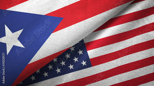 Fotografie Puerto Rico and United States two flags textile cloth, fabric texture