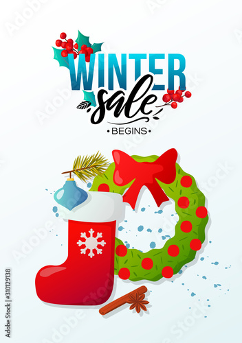 Winter seasonal sale ad vector background design.