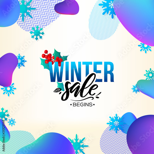 Winter seasonal sale ad background with text.