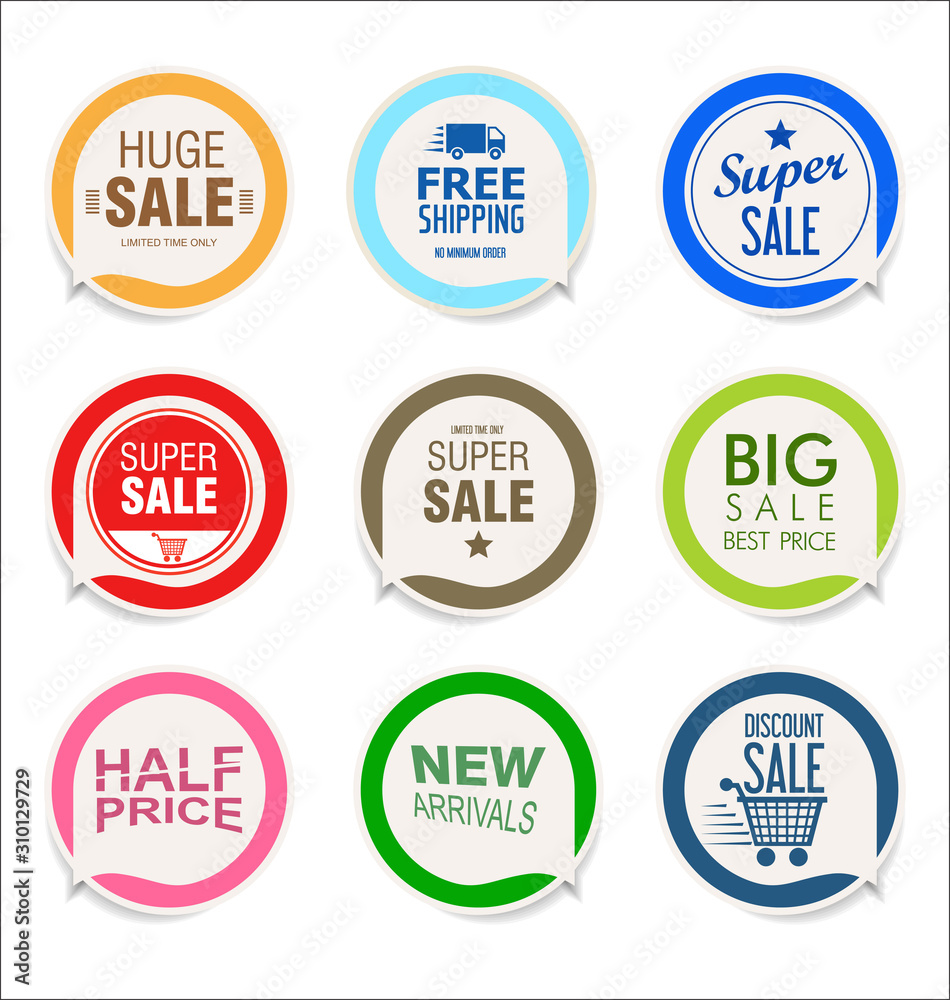 modern colorful sale stickers collection