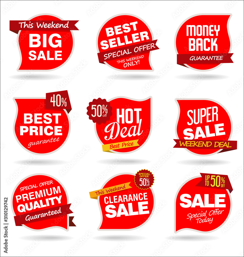 Collection of colorful sale stickers and tags 