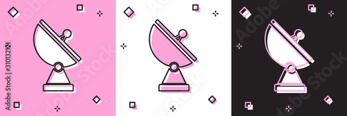 Set Radar icon isolated on pink and white, black background. Military search system. Vector Illustration