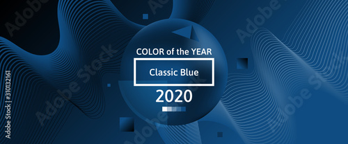 classic blue color of 2020 year abstract banner design with 3d sphere gradient dynamic waves  