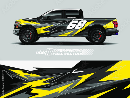 Car wrap design vector. Abstract stripe racing background kit for wrap all vehicle, race car, rally, adventure and livery. Full vector eps 10
