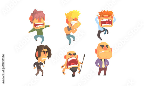 Angry and Exasperated Men Shouting Vector Set