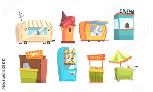 Street Kiosk and Stalls Vector Set. Urban Service Concept