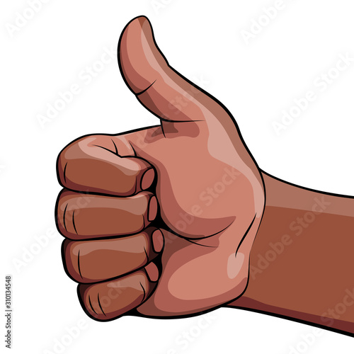 Hand Showing Symbol Like. Making a Thumb up Gesture. Like Positive Fist African Descent on White Background. Sign for Web, Poster or InfoGraphic