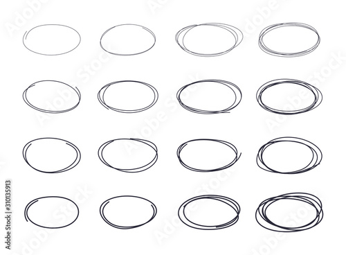 Hand drawn circle line sketch set.  Doodle sketched circles.  Vector abstract ellipsses for design use.