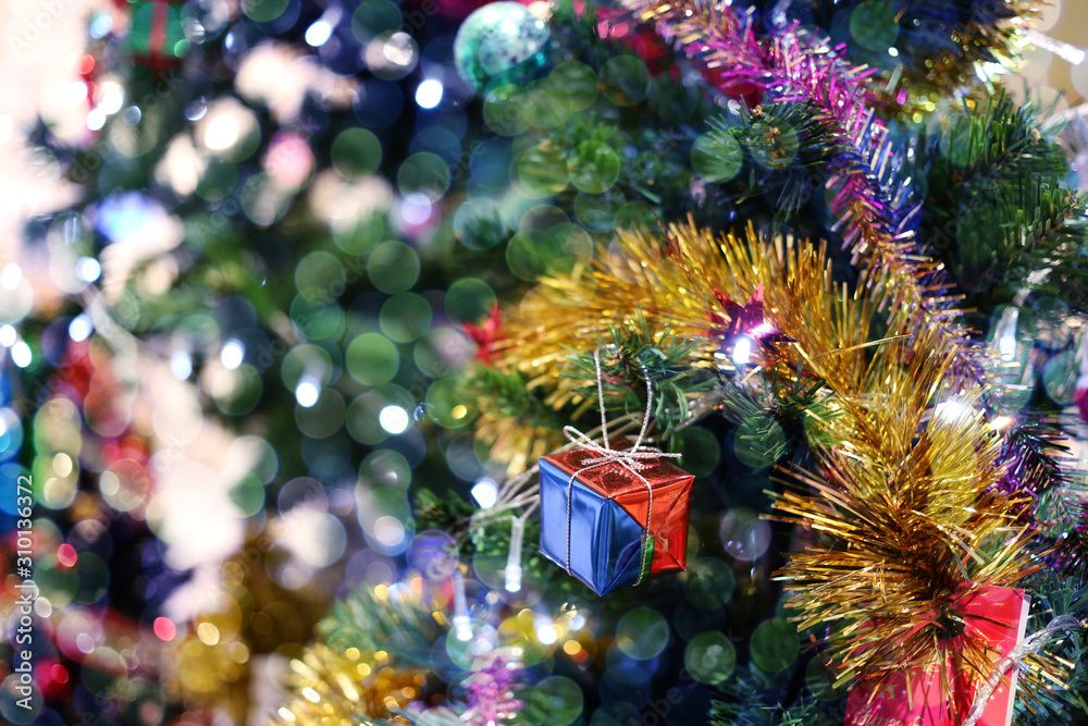 Christmas tree and bokeh of holiday background and have copy space. Christmas tree and bokeh of holiday background and have copy space.