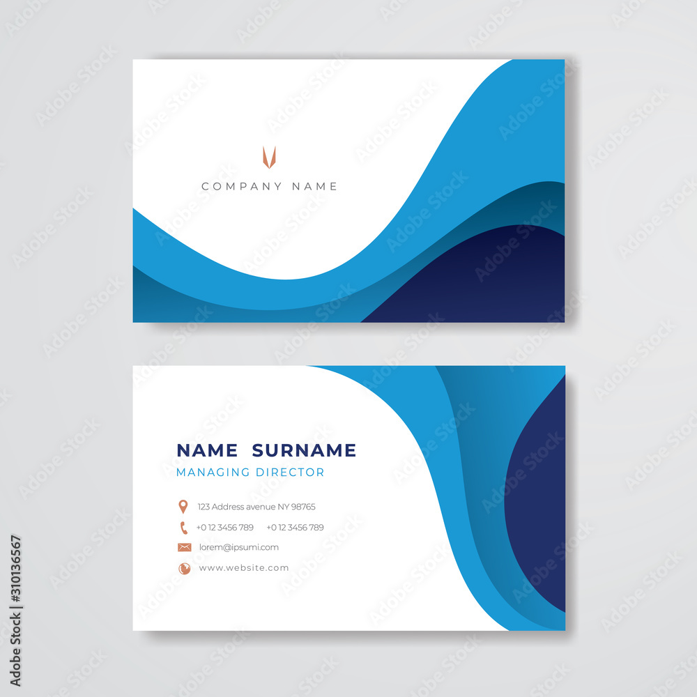 Blue business card clean pastel design template - obrazy, fototapety, plakaty 