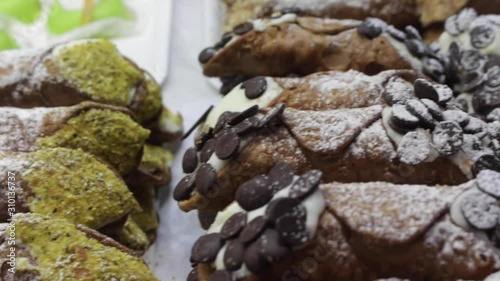Milan, Italy,  handicraft fair, cannoli sicilian dessert