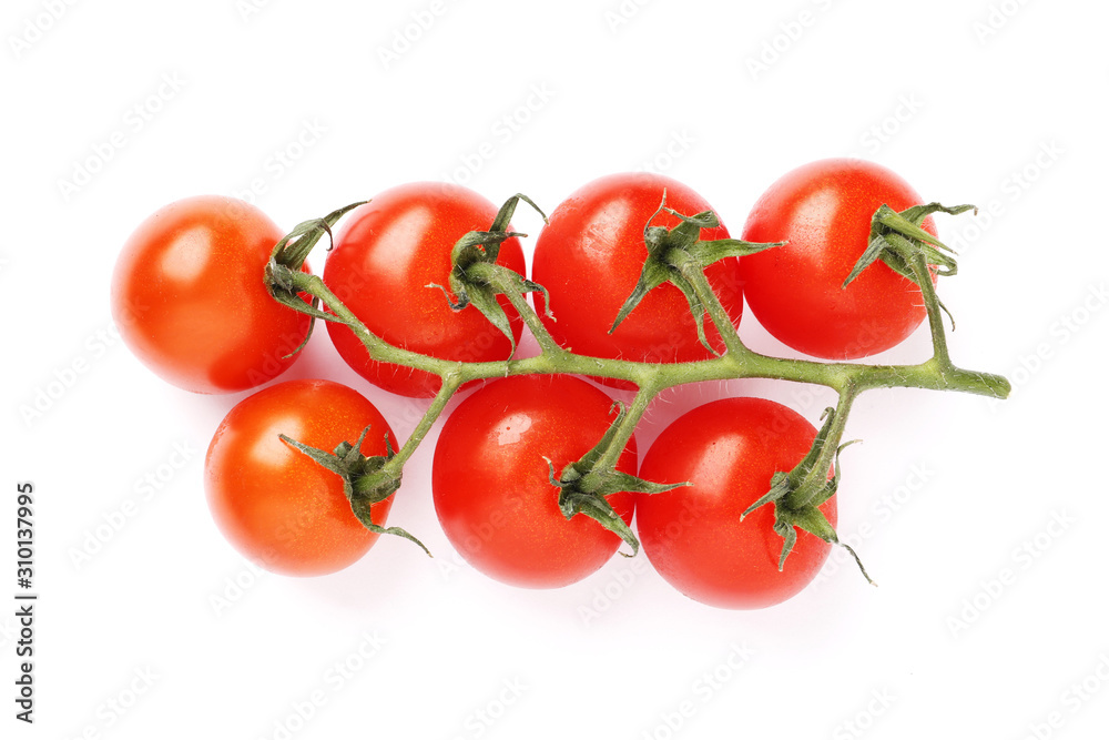 tomato cherry on branch isolated on white background, clipping path, full depth of field tomato cherry on branch isolated on white background, clipping path, full depth of field