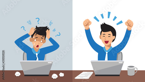 Vector cartoon character businessman expressing different emotions for design.
