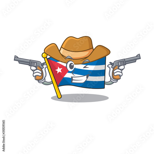 Flag cuba Scroll mascot performed as a Cowboy with guns