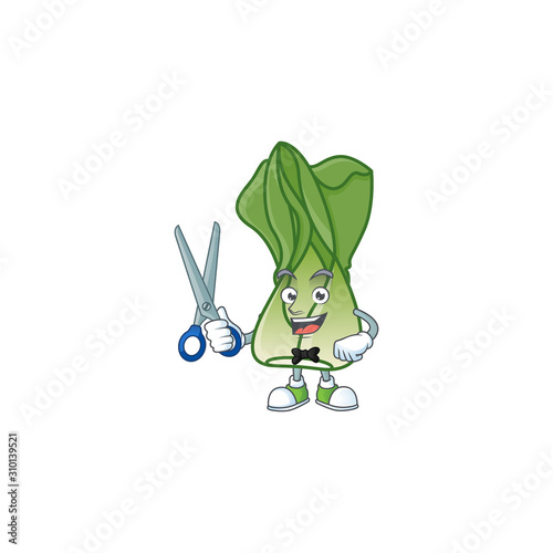 Smiley barber bok choy mascot cartoon character design