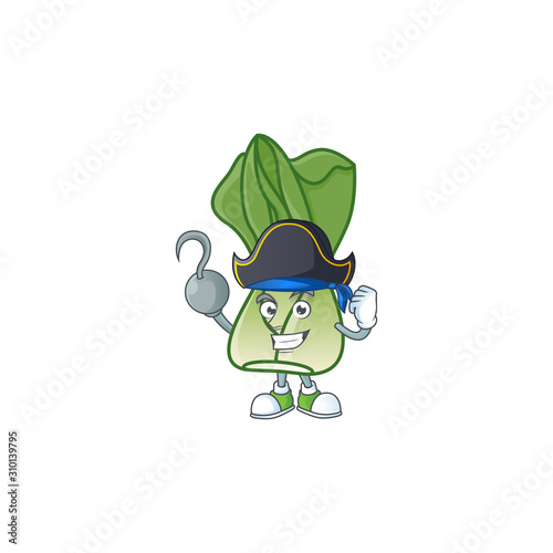 one hand Pirate bok choy cartoon character wearing hat