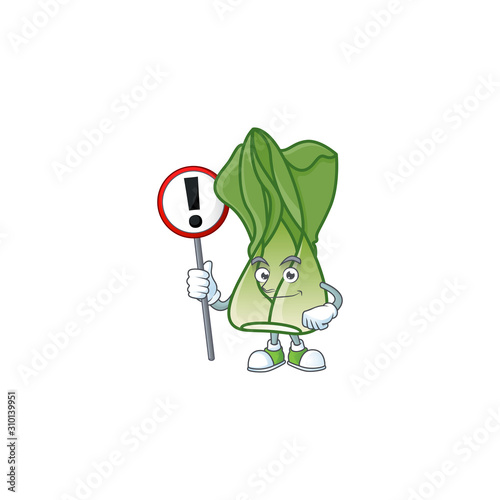 Cartoon mascot of bok choy bring sign in his hand