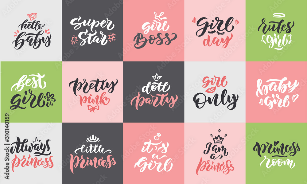 Always princess vector illustration. Creative lettering, logos set, stamps, emblems, labels, badges, slogans, phrases for social media