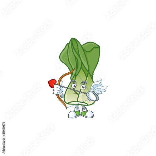 cartoon character of bok choy Cupid having arrow and wings