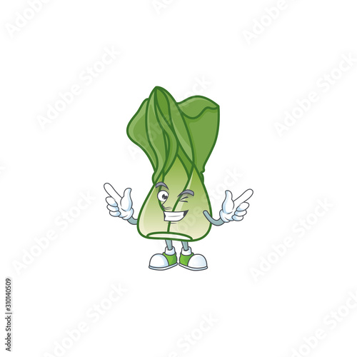 Funny bok choy cartoon character style with Wink eye