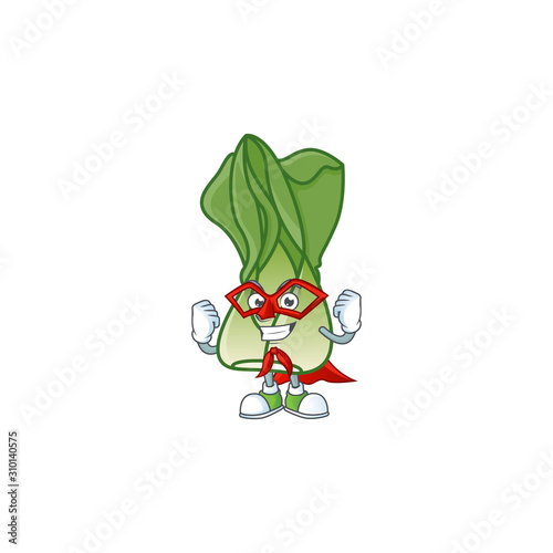 A cartoon of bok choy with Super hero costume