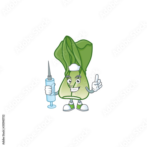 Picture of Nurse bok choy cartoon style holding syringe