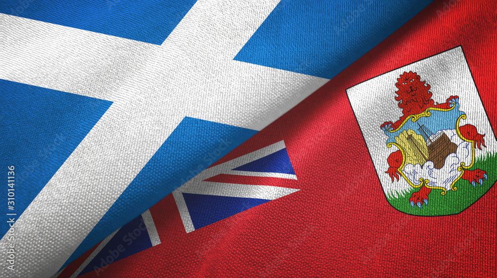 Scotland and Bermuda two flags textile cloth, fabric texture Scotland and Bermuda two flags textile cloth, fabric texture