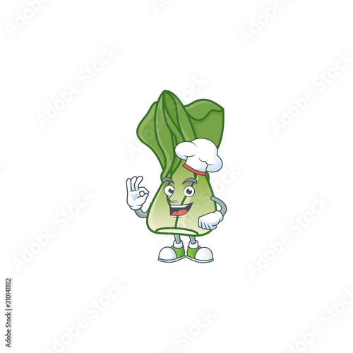Smiley Face chef bok choy character with white hat