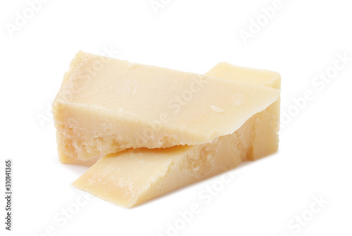 Parmesan slice isolated on white background