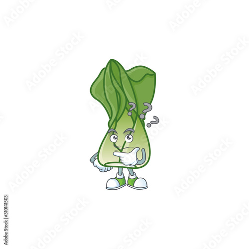cartoon character of bok choy with confuse gesture