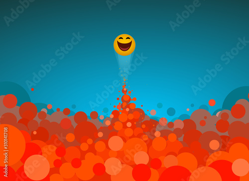 Happy emoji breaking out of red bubbles of comfortable zone