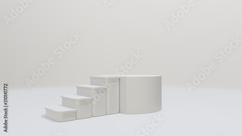 Ladder to the podium. Empty space for your content. Background to advertise your content. 3D illustration. White pastel color